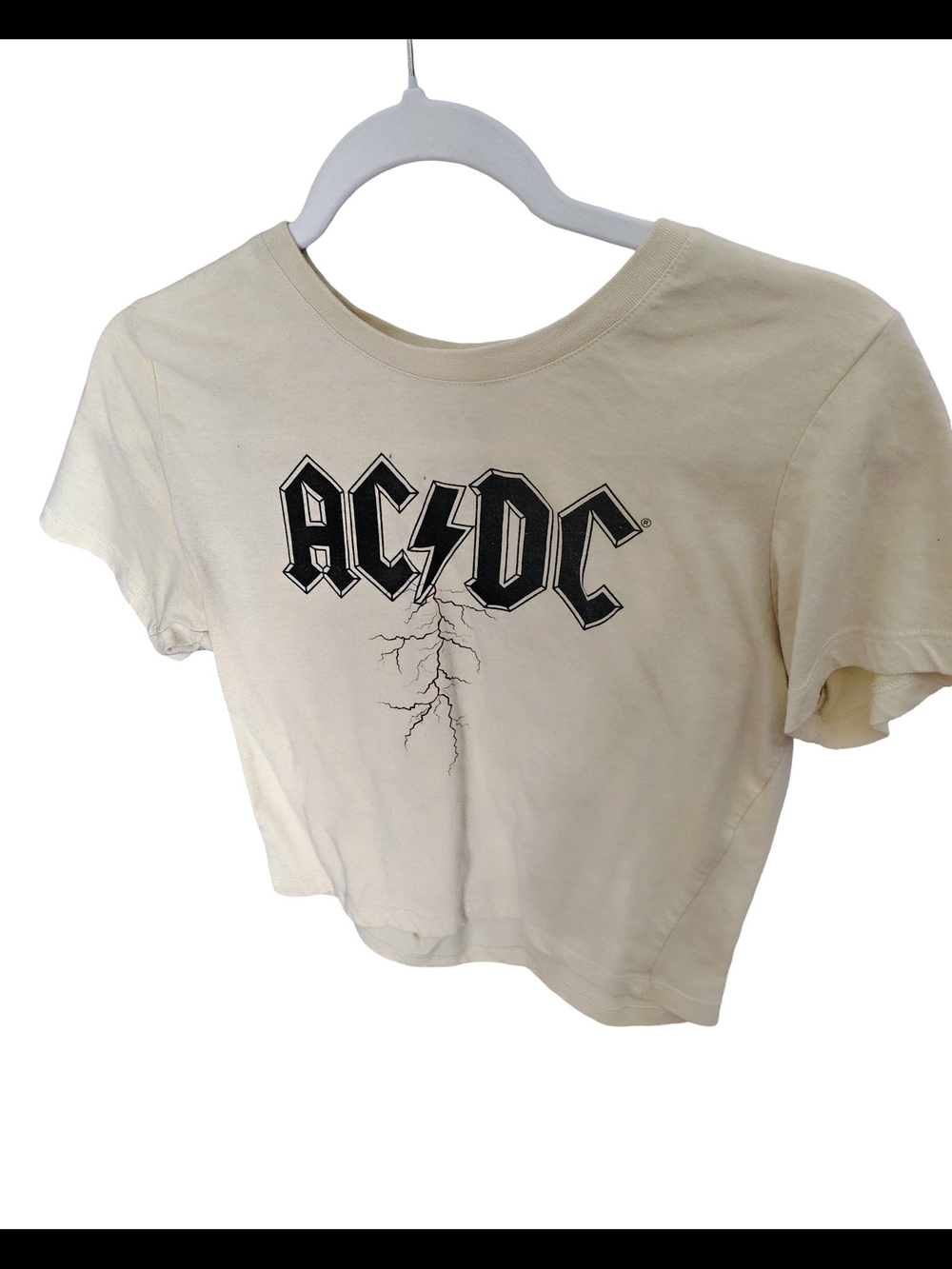 AC/DC Graphic Cropped Tee in Off-White